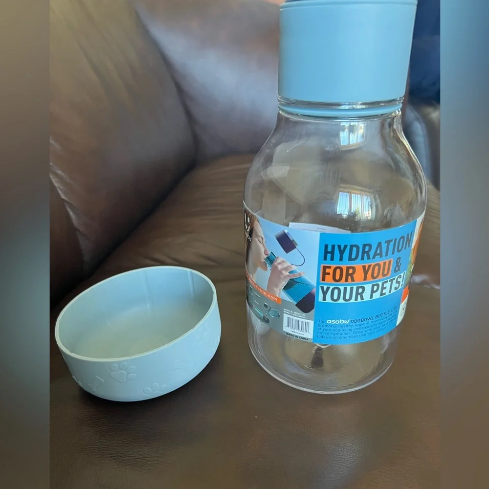Asobu Water Tritan Bottle with Dog Bowl Attached 50 Ounces Blue